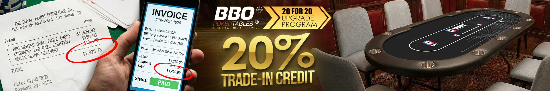 BBO Poker Tables 20th anniversary trade-in program